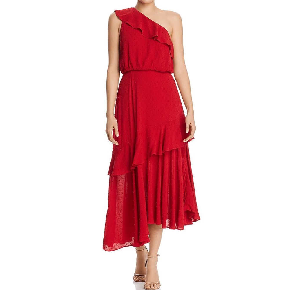 WAYF Red Ruffle “Erika” dress sz Large EUC - Picture 1 of 7